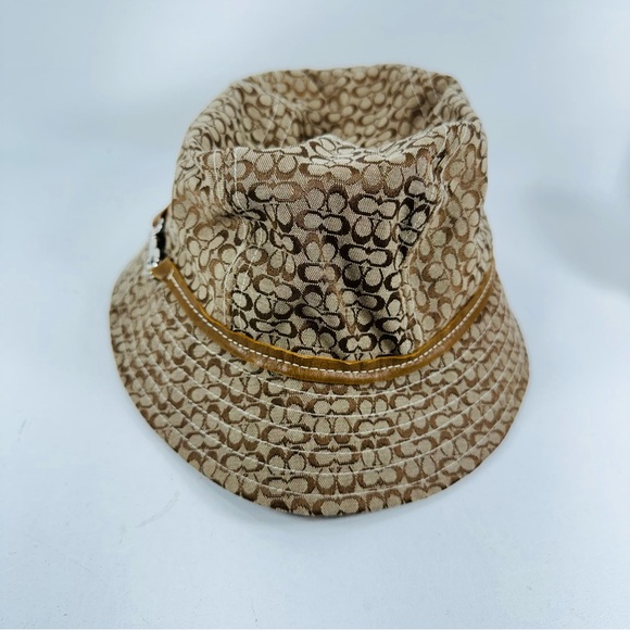 Vintage Brown Signature Coach Bucket Hat With Leather Band Size M/L - Picture 2 of 9
